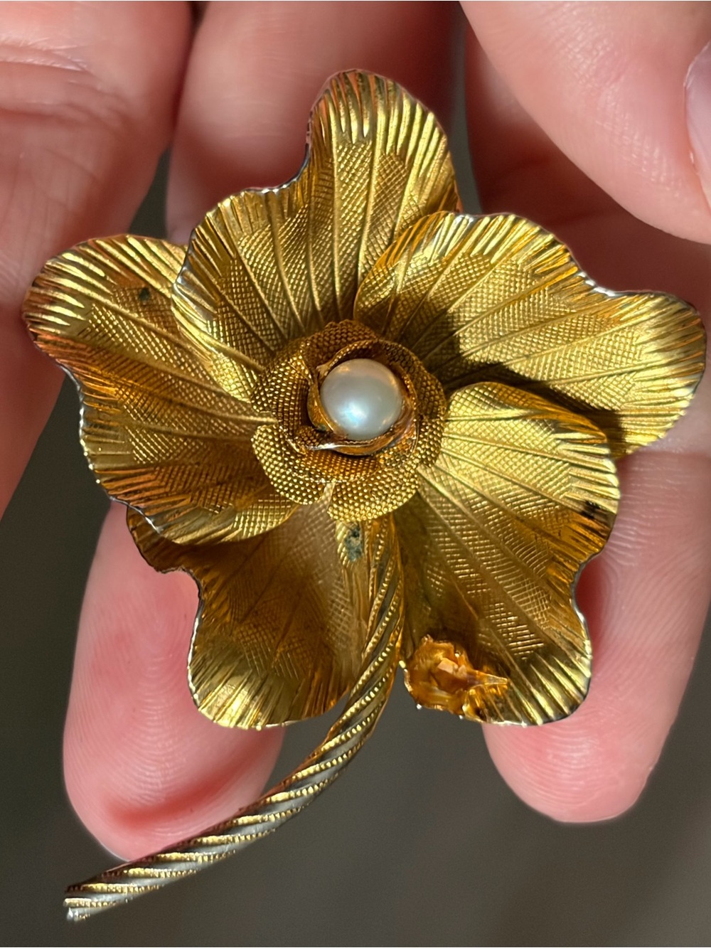 4/$100 Gold Flower Brooch with Pearl Center - Women Jewelry
